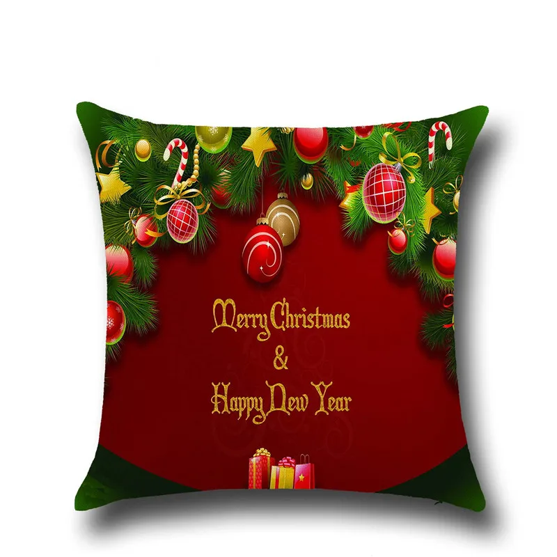 Рождественское украшение, квадратная льняная наволочка с надписью «Merry Christmas», наволочка с изображением Санта-лося и колокольчика для домашнего дивана, Рождественский Декор - Цвет: happy new year