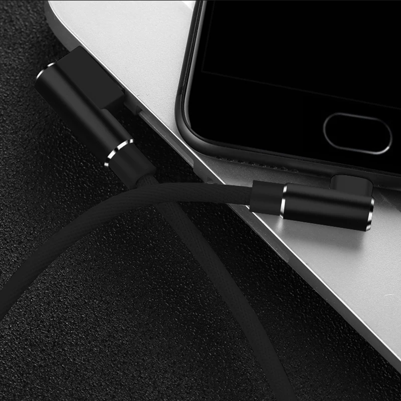 90 градусов микро USB кабели передачи данных для ускоренного зарядного Зарядное устройство кабель для S5 S6 S7 huawei Xiaomi 2M 3M USB кабель Android мобильный телефон 2A Быстрая зарядка Microusb провод шнур - Цвет: Черный