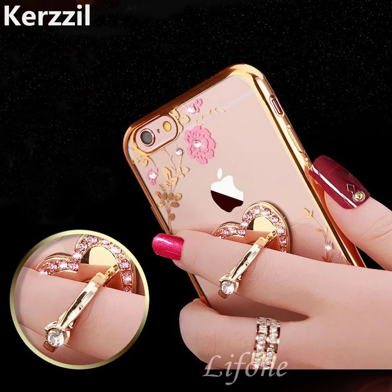 Kerzzil Bling Diamond цветочный держатель чехол для телефона для iPhone 7 6 6S Plus мягкий TPU прозрачный чехол для iPhone X XR XS Max 8 7 Plus 5 SE