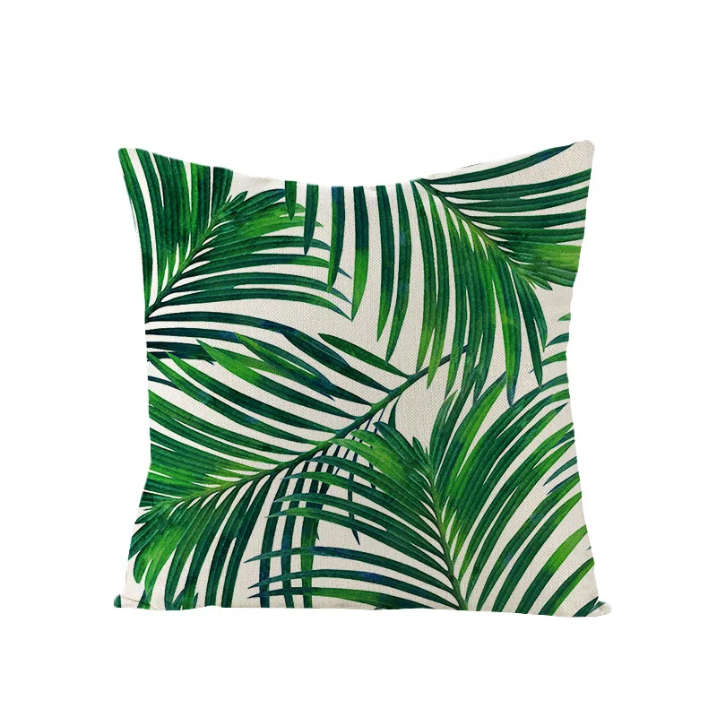 No pillow core Tropical plant rain forest cotton and hemp sofa pillow fresh living room Nordic green flax case with summerwaist