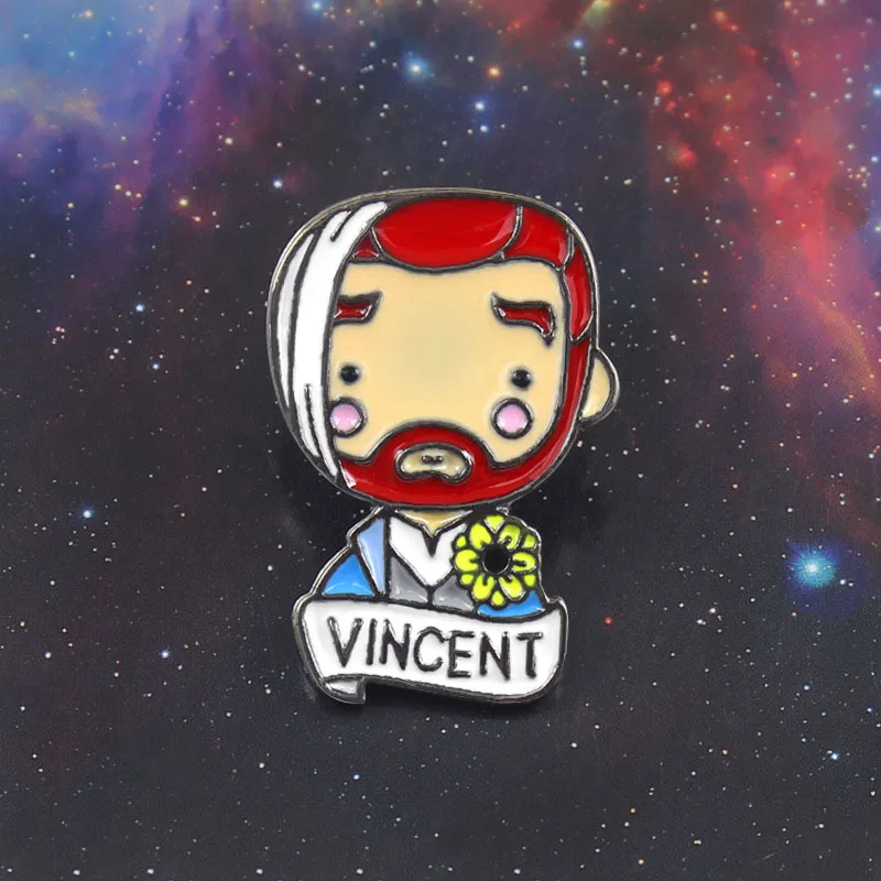 

Painter Van Gogh Self Portrait Brooch Sunflower VINCENT Enamel Pin Jeans Backpack Art Badge Art Lovers Friends Gifts