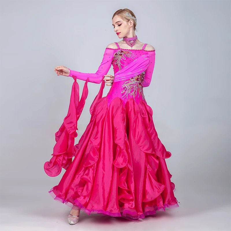 pink Для участия в конкурсах бального танца платье для женщин стандартный бальный зал платье для девочек бальное платье, для вальса платье длинные светское платье танцевальные костюмы - Цвет: pink