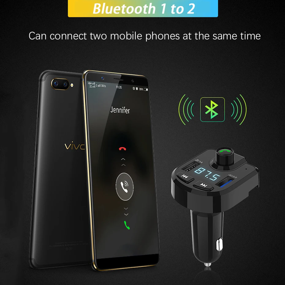 FM передатчик Aux модулятор автомобильный комплект громкой связи Bluetooth автомобильный аудио MP3 плеер с 3.1A Quick Charge двойной зарядное устройство usb