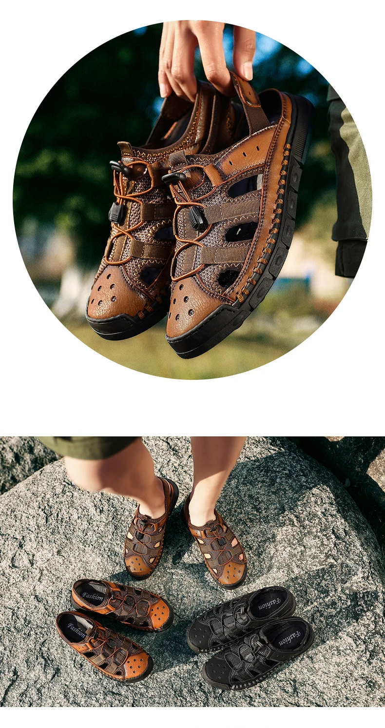 VRYHEID/фирменные Классические мужские мягкие сандалии удобные нескользящие мужские летние кожаные сандалии мужская пляжная обувь в римском стиле; Повседневная обувь; большие Size38-46