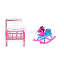 Розовая детская кроватка кровать+ синяя качалка Лошадь детская комната мебель для 10 см маленькие сестры куклы