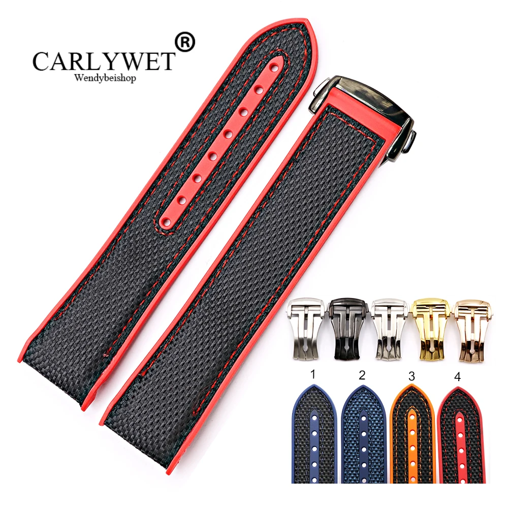 

CARLYWET 20 22mm Wholesale Rubber Silicone With Nylon Replacement Watch Band Strap For Planet Ocean 45 42mm With Clasp