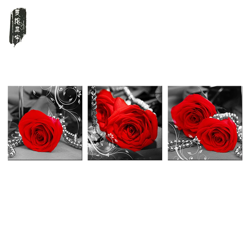 

3 Pieces Red Black and White Rose Flower Canvas paintings Oil Picture Modern Wall Painting Home Decor Print on Canvas No Frame