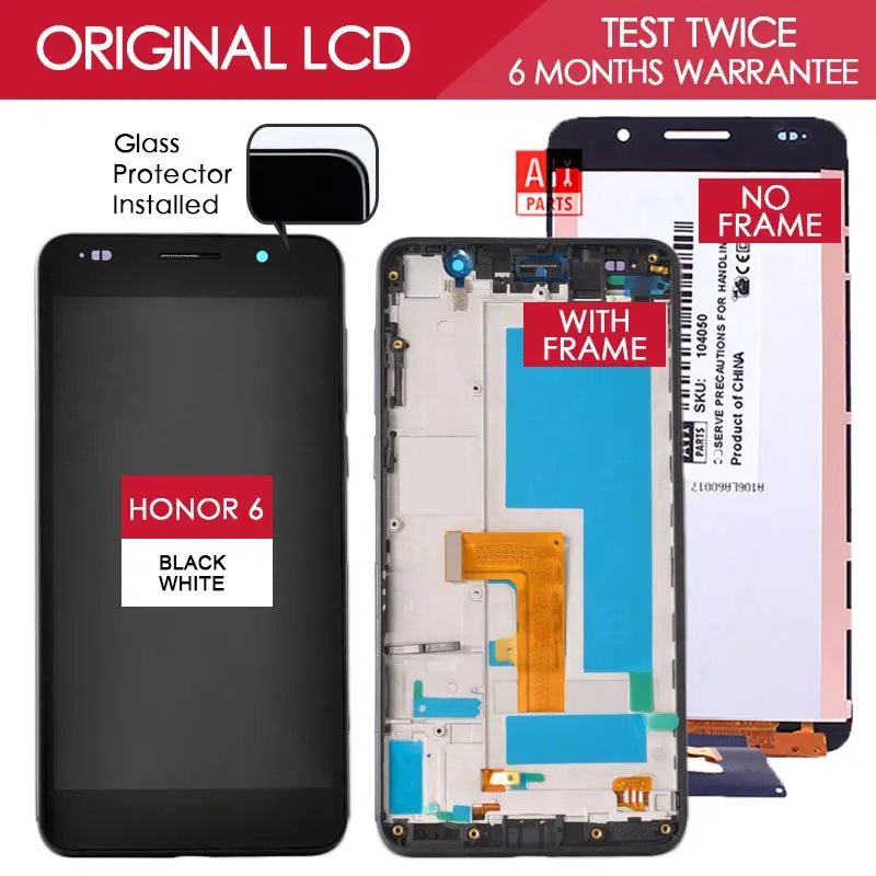 100 Tested Original 5 inch Black White 1920x1080 TFT Display For HUAWEI Honor 6 LCD Touch