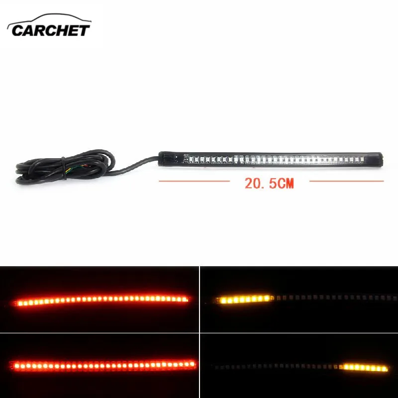 

CARCHET Universal Motorcycle Light Strip Tail Brake Stop Turn Signal 32LED 8" Flexible LED Function Rear Tailgate Brake Light