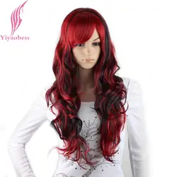 Yiyaobess синтетический черный, красный подчеркивает волосы парик с Синтетические чёлки волос Хэллоуин вечерние партии длинные волнистые