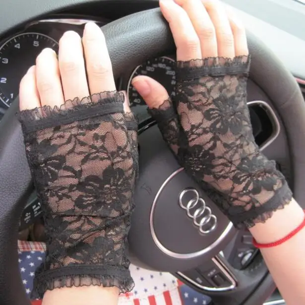 Женские весенние и летние полупальчиковые тонкие солнцезащитные перчатки для вождения женские анти-УФ кружевные перчатки сексуальные