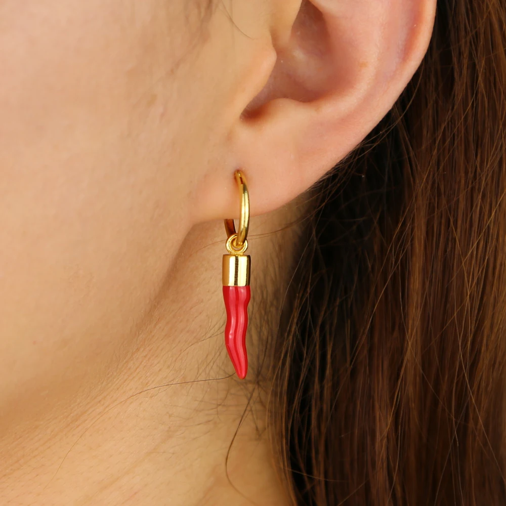 Gold Filled delicate cute red enamel little chilli hoop earring women girl summer new style fashion jewelry unique earrings