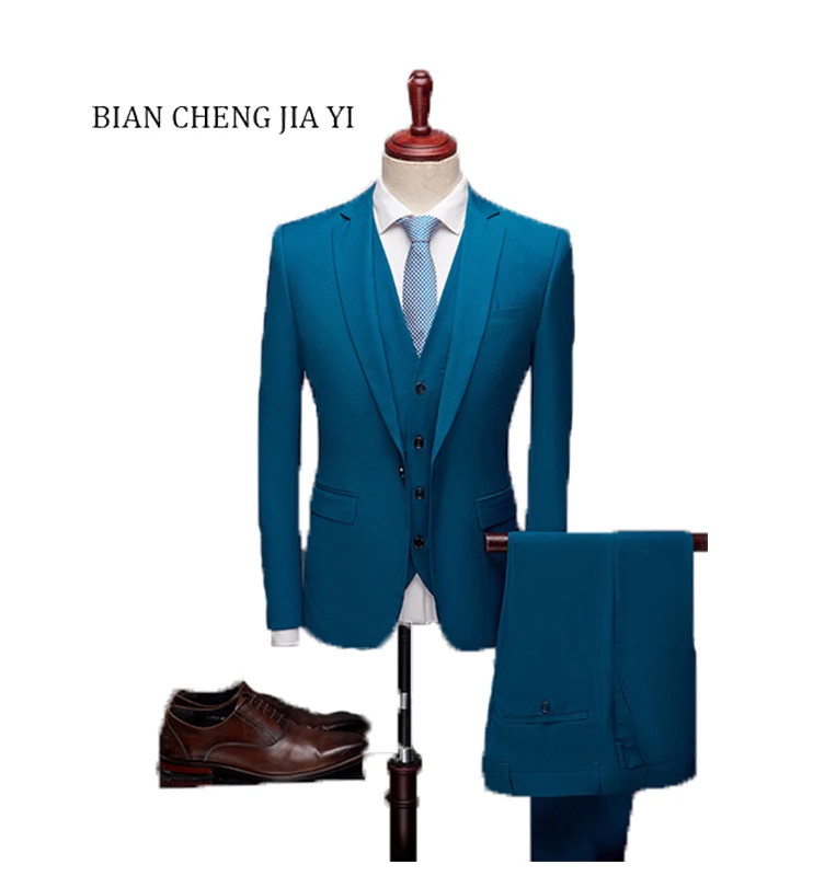 

Jacket + Pant + Vest / 2019 New Men Business Slim Suits Sets Wedding Dress Three-piece Suit Blazers Coat Trousers Waistcoat