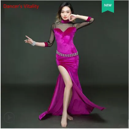 Горячая Женская юбка для танца живота бархат новое платье стиль показ индийская длинная юбка Болливуд для спортивных танцев юбка - Цвет: Родо