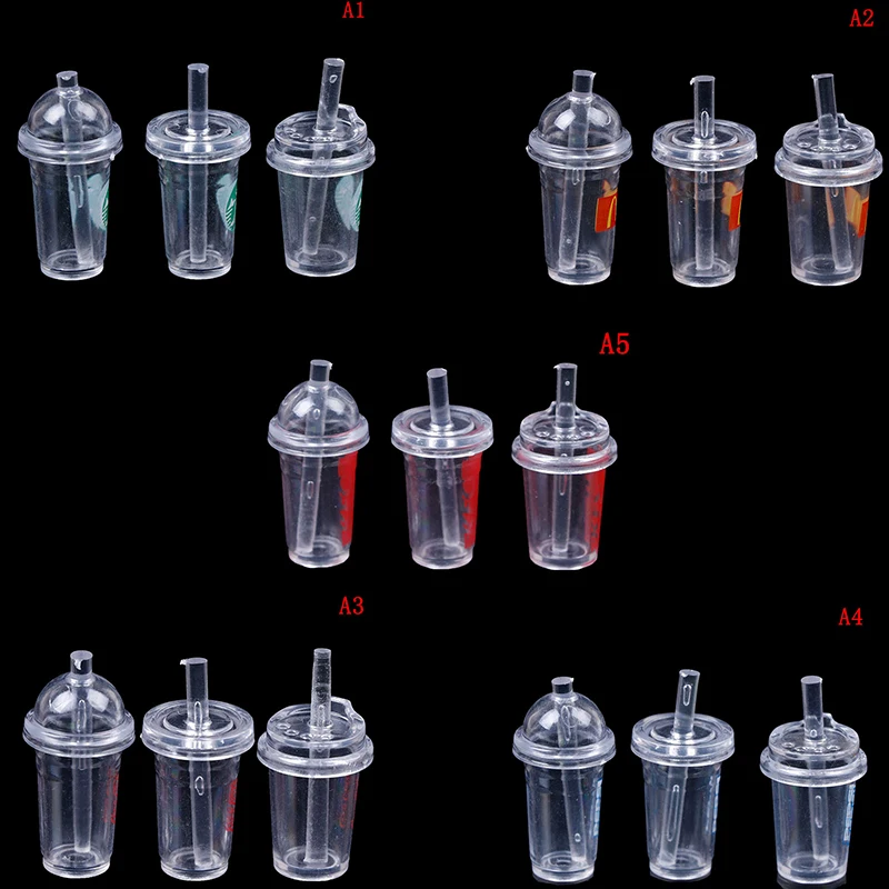 

3Pcs/Lot 1:12 Dollhouse mini Drinking cup with straw simulation drink Food Drink Beverage cup Toy Decoration model toy