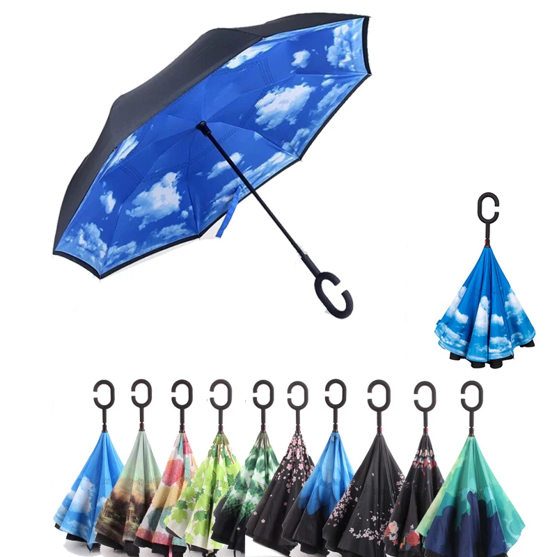 Reverse Umbrella Inverted Umbrella Man C Handle Windproof Umbrellas