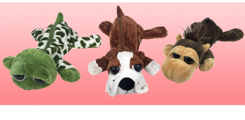 Pencil Pen Bag Cute Animal Plush Stuffed Case Toys Pug Dog Puppy Frog Monkey Cover Big Eyes Dolls School Office Pouch Kid Gifts _03