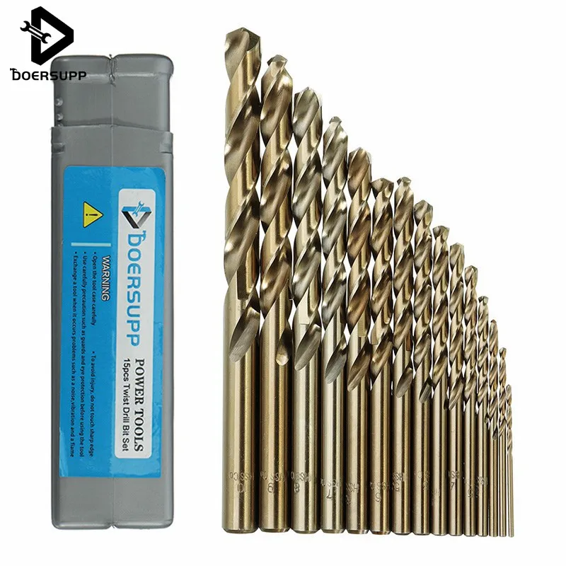 melhor Doersupp 15 pçs set 1.5 10mm pouco HSS CO M35 Cobalto Torção Broca 40 133mm de Comprimento De Madeira De Metal Ferramentas De Poder de perfuração Furadeira Elétrica