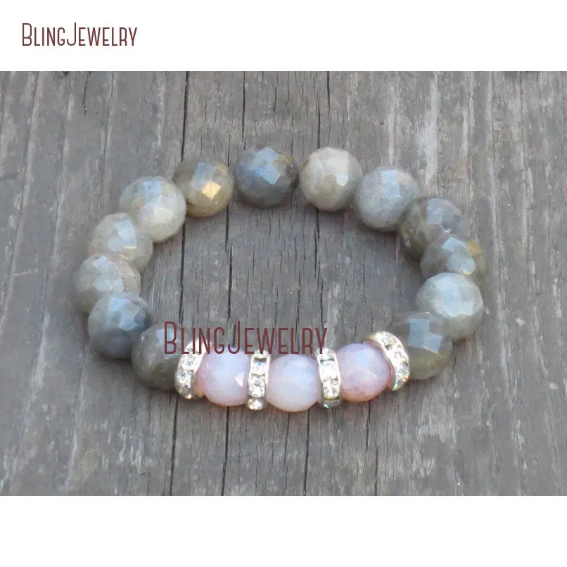 20190307-BM24107-on sale faceted labradorite and czech glass picasso bead stretch bracelet_1