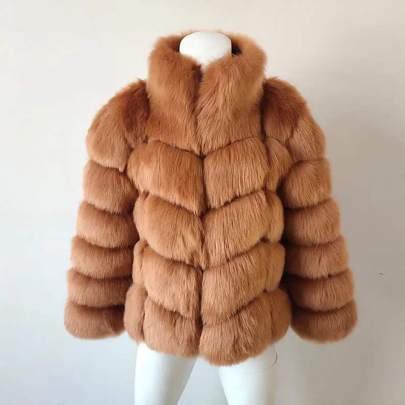 Hot sale warm winter Overcoat fashion fox fur coat large size women's faux fur coat women - Цвет: 23 khaki