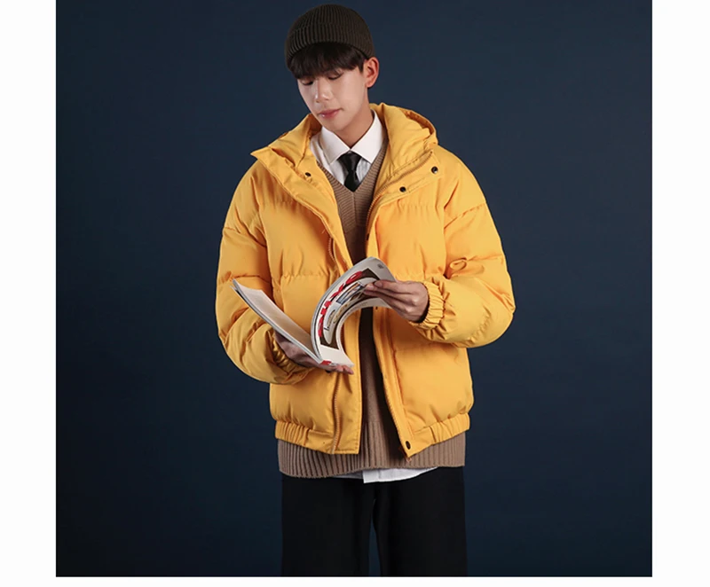 Короткая Парка мужская зимняя с капюшоном теплая Корейская холодная дутая стеганая хлопковая стеганая куртка мужская с капюшоном Harajuku уличная верхняя одежда для мужчин