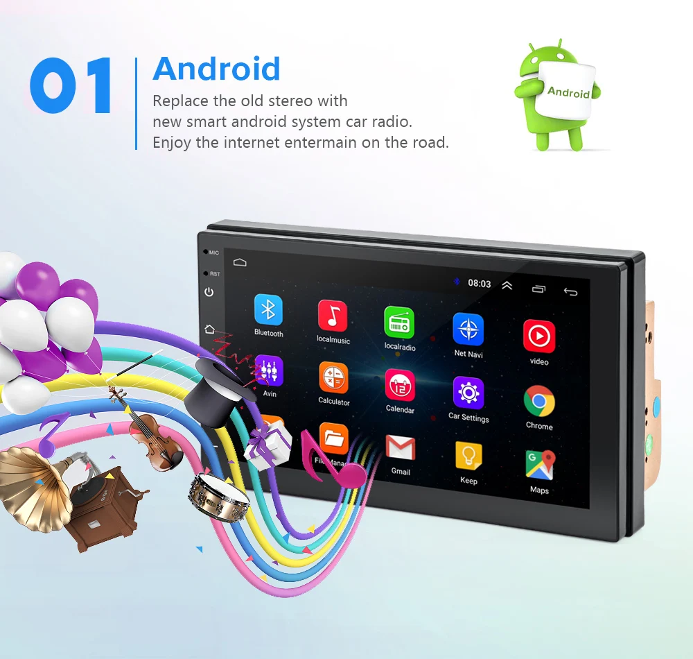Discount 7 inch 2 Din Android Car Radio GPS Navigation Bluetooth Universal Car Audio Stereo FM USB Touch Screen Car Multimedia MP5 0