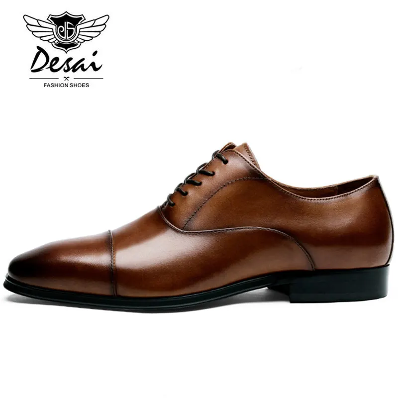 DESAI Brand Luxury Genuine Leather Men's Formal Shoes Pointed Toe Top Quality Cow Leather Oxfords Men Business Dress Shoes