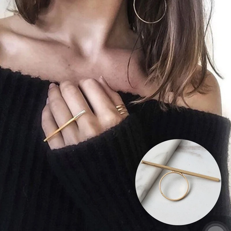 

New hot selling OL ladies fashion simple one word long strip shape ring All-match exaggerated ring women ring