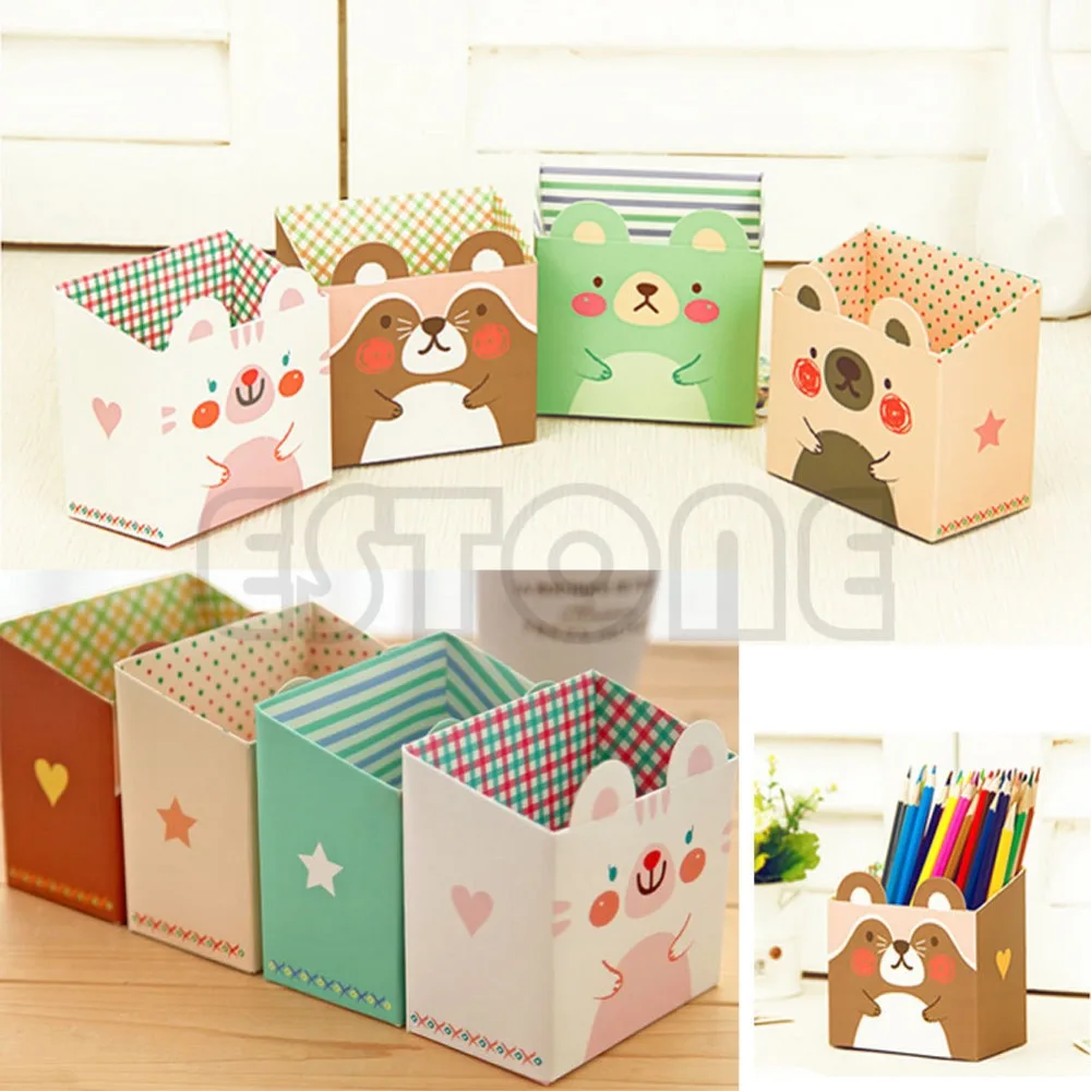 Free Shipping 1 pc Cute Cat Cartoon Paper Stationery Makeup Cosmetic Desk Organizer Storage Box DIY