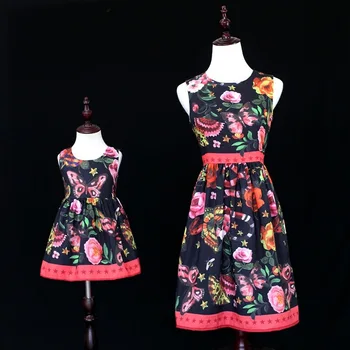 

Motehr Daughter Dresses Floral Clothes Sleeveless Summer Autumn Family Matching Wedding Evening Dress Family Look Pareo Outfits