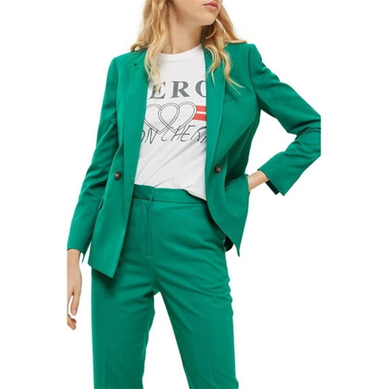 Traje de negocios informal de 2 piezas para mujer, traje Formal de oficina, a la medida, para fiesta y color verde|Trajes de pantalón| - AliExpress