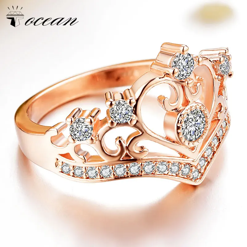 Tocean Rose Gold Color Romentic Handsome Wedding Rings for Women Crown Cut AAA Zircon Engagement Bijoux Bague Size5-12 W009