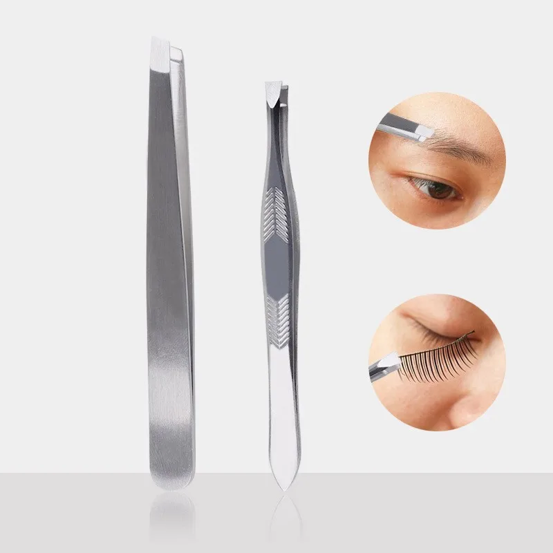 

2Pcs/Set Eyebrow Tweezers Stainless Steel Face Hair Removal Eye Brow Trimmer Flat Oblique Durable Eyelash Clip Cosmetic Tools