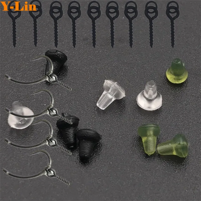 

95pcs Fishing Matte black Teflon Barbed carp hooks with hook stoppers and 13mm boilie screws with ring loops