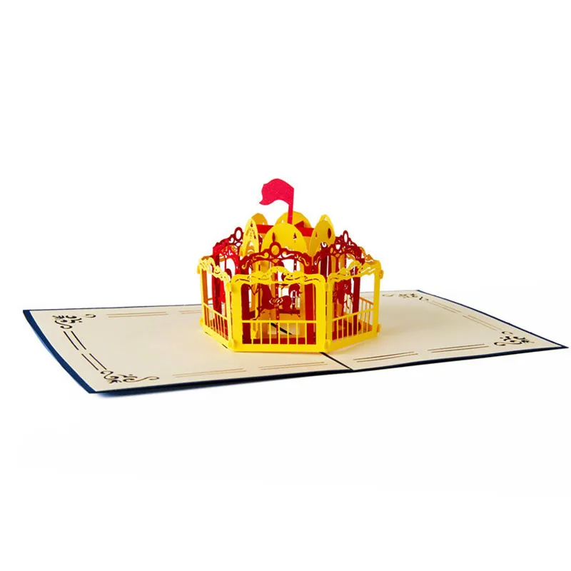  3D Laser Cut Handmade Carving Merry-go-round Whirligig Shape Paper Invitation Greeting Card PostCar - 32793791312