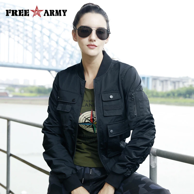 wonderful  Black Jacket Women Pockets Casual Motorcycle Jackets Women Autumn Green Coat Rip Sleeve Bomber Jack