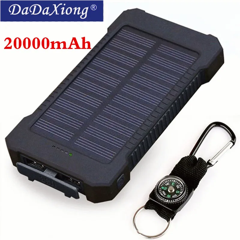 Solar Power Bank Waterproof 20000mAh Solar Charger 2 USB