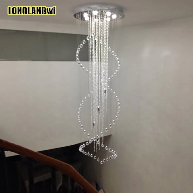 

DIA80 CM Large K9 Crystal Chandeliers Villa Luxury Hotel Stair Chandelier Lamp LED Spiral Long Droplight Lightings AC110-240V