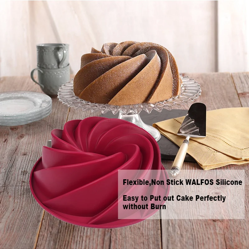 WALFOS Food Grade 25*9cm Big Swirl Shape Silicone Butter Cake Mould Baking form Tools For Cake Mold Bakery baking dish Bakeware