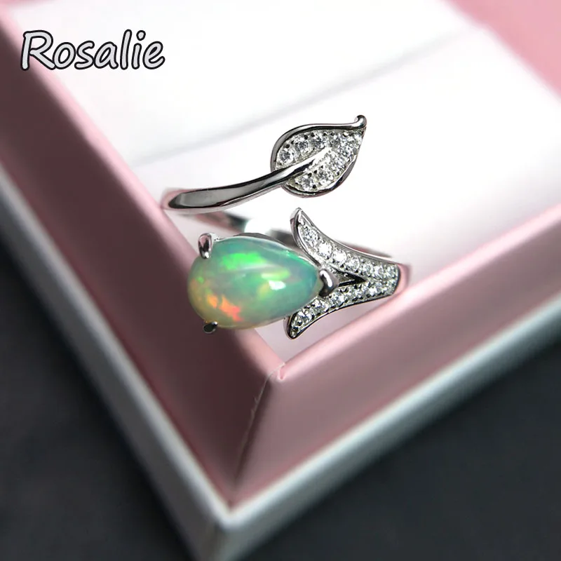 

Rosalie,Tree leaves design Ring Natural Ethiopian Colorful Fire Opal High Quality 925 Sterling Silver fine Jewelry For Women