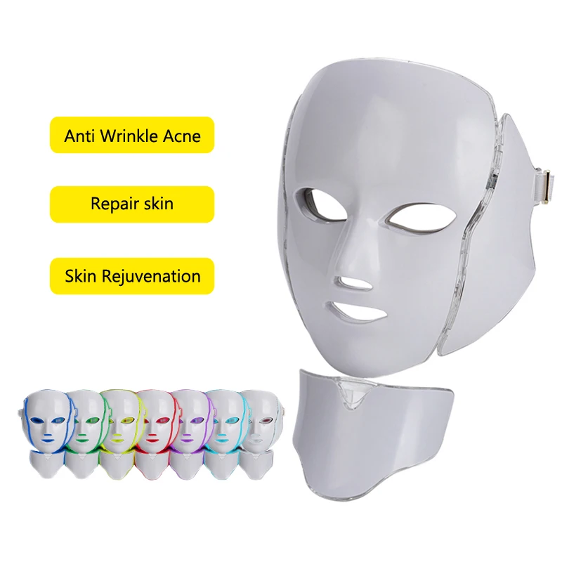 

LED Light Therapy Facial Neck Mask 7 Colors Ance Treatment Face Whitening Skin Rejuvenation Beauty Photon Therapy LED Mask Hot