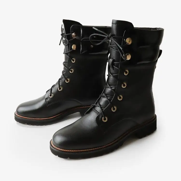 Femmes Bout Femme Show De Bottes Daim Cheville 2018 Nouveau Chaussures Rond Botas En Talon Style Dames Noir Bas Cuir Martin Britannique Chunky As wvqxfC