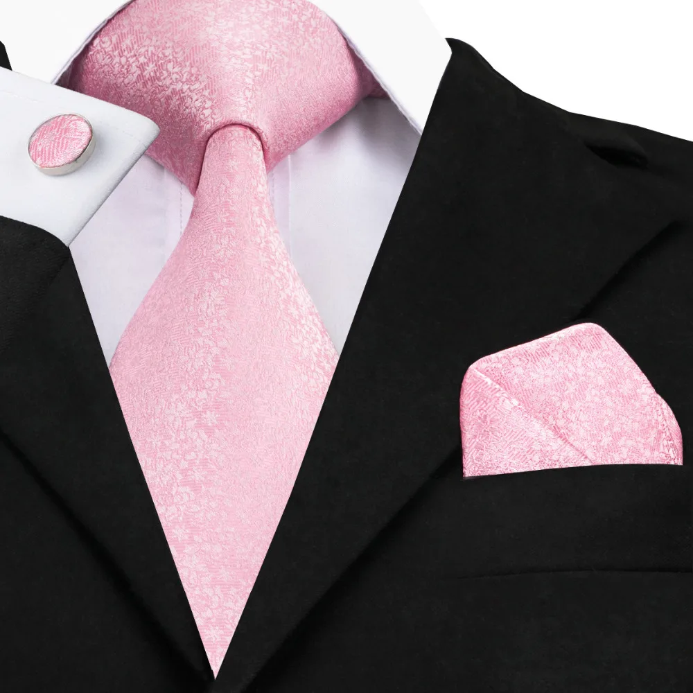 

C-327 Light Pink White Mens Ties Set Romantic Sakura Silk Ties For Men Wedding Business Tie Hanky Cufflinks 8.5cm Corbatas