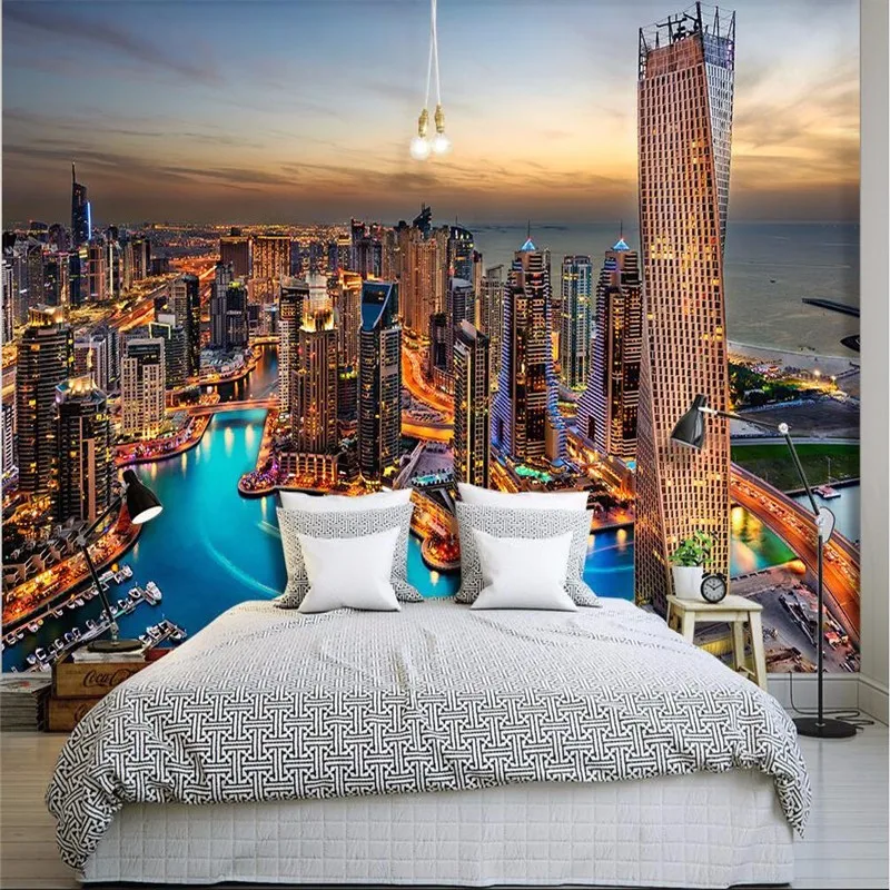 -wallpaper-for-living-room-Dubai-night-bright-lights-Harbour-Restaurant-Cafe-wall-covering-wall-paper (1)