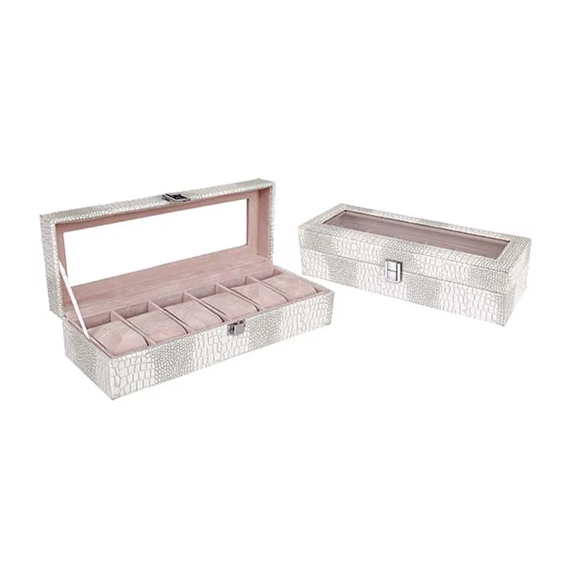 

LASPERAL Six Slots PU Men Watch Box Crocodile Pattern Leather Jewelry Box Exquisite Watches Boxes Display Case New Year Gifts