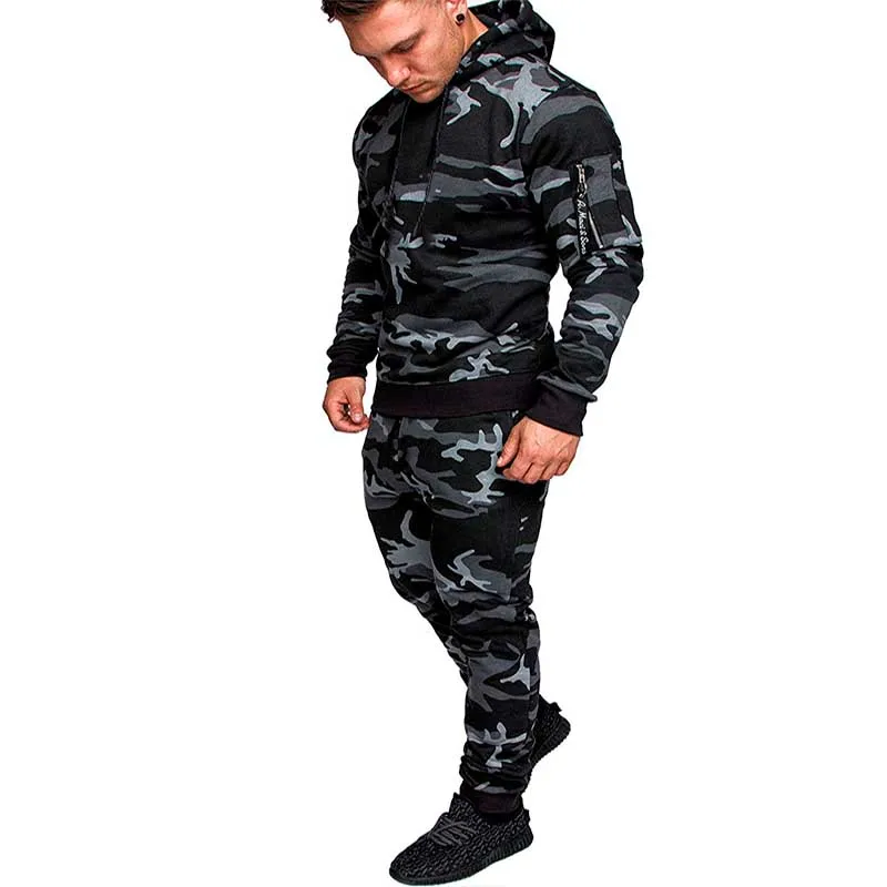 

2019 new men's outdoor sports camouflage hooded suit tracksuit men hoodie male pants streetwear chandal hombre vetements