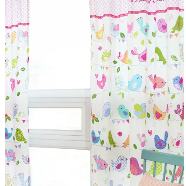 

130*240cm cartoon birds cloth curtains colorful birds semi shade finished curtains child room curtains