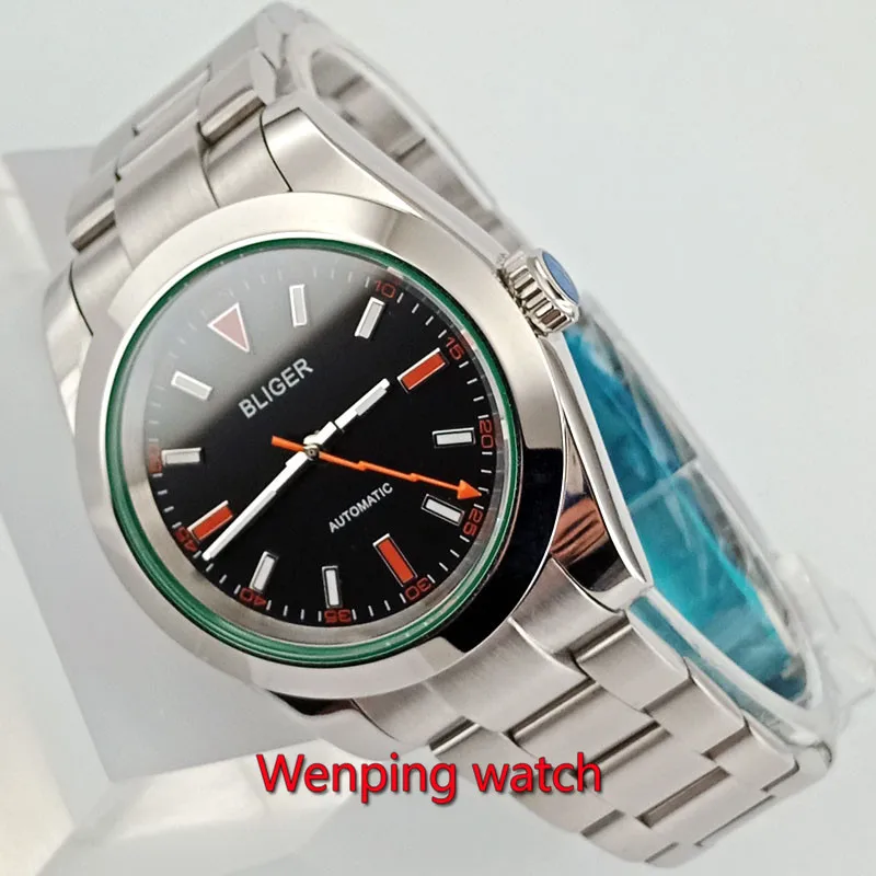 

40mm bliger sterile dial no logo blue dial solid case date window sapphire glass automatic mens watch W2759