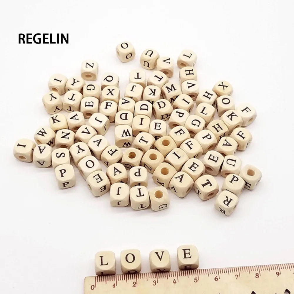 A-Z Letter 0-9 number beads 10mm 100PCs Square Wooden Alphabet