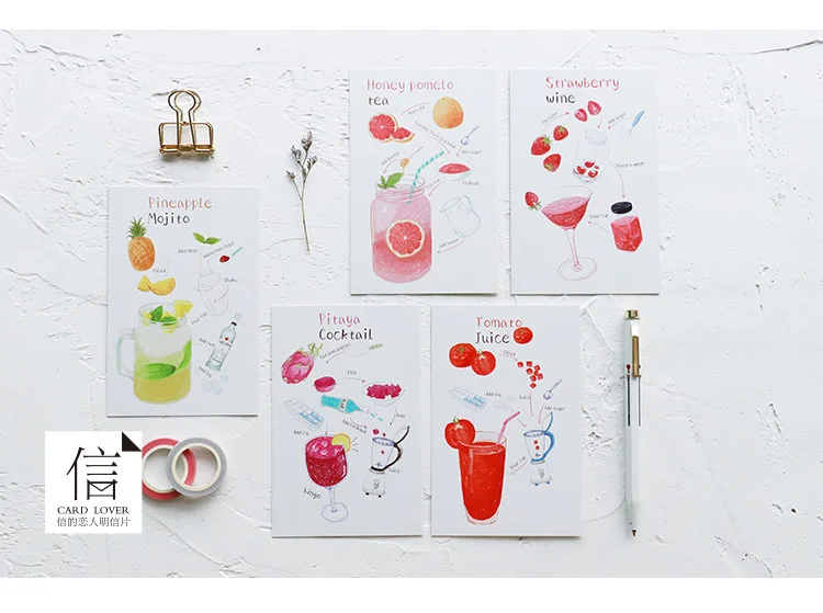 30pcs/lot Summer Drinking Postcard Message Note Wish Gift Cards Paper Bookmark Cute Stationery